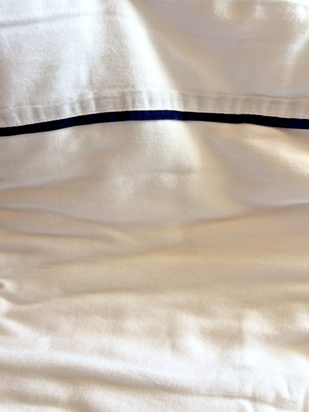 FULL Double Flat Sheet White Brushed Cotton Navy Blue Top Detail 82" x 98" SOFT